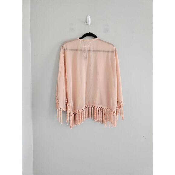 Vince Camuto Pink Fringe Beaded Sheer Cardigan One Size New - Picture 2 of 4